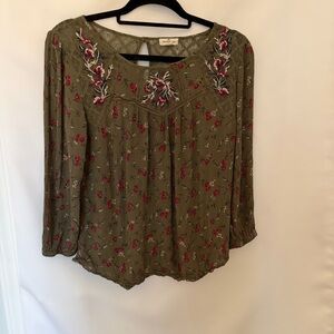 Mason & Belle Olive Green Floral Embroidered Top